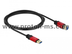 Кабел Delock USB-A мъжко - USB-B мъжко, 2 м, Premium, Екраниран, Черен