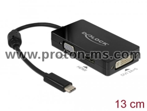 3in1 Adapter Delock 63925 USB-C - VGA DVI HDMI Socket, Black