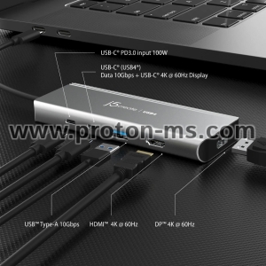 5-портов хъб j5create  JCD401 USB4 Dual 4K Multi-port, USB-C, 4K HDMI