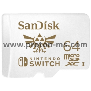 Карта памет SANDISK SDSQXAT-064G-GNCZN, за Nintendo Switch, microSDXC, 64GB, U3, 100 Mb/s