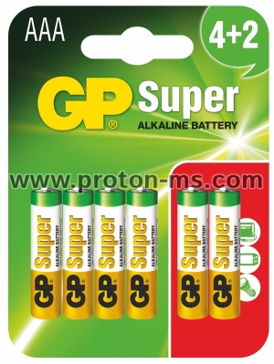 Алкална батерия GP SUPER LR03 AAA / 4+2 бр. в опаковка 1.5V