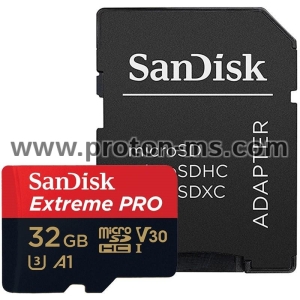 Memory card SANDISK Extreme Pro microSDHC Card, 32GB, SD Adapter, Class 10 A1  V30 UHS-I U3, 100Mb/s