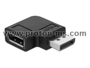 Адаптер Delock, DisplayPort мъжко - DisplayPort женско, 90°, 8K 60 Hz, Черен