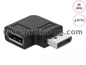 Адаптер Delock, DisplayPort мъжко - DisplayPort женско, 90°, 8K 60 Hz, Черен
