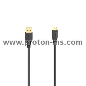 Кабел Hama Flexi-Slim USB-C - USB-A 2.0 мъжко, 0.75м,тънък, позлатен, черен