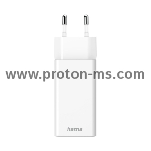 Бързо мини заряднo HAMA GaN, 1x USB-C PD, 1x USB-A QC, 65 W, бял