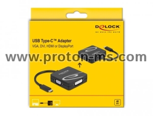 4in1 Adapter Delock 63129 USB-C - VGA / DVI / Displayport / HDMI Socket, Black
