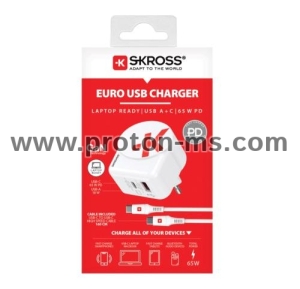 Адаптер-зарядно SKROSS Euro USB Charger AC65PD, USB-A, USB-C