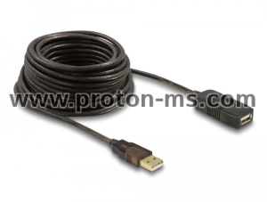 Удължителен кабел DeLock, USB-A мъжко - USB-A женско, USB 2.0, 10 м, Черен