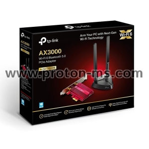 Безжичен адаптер TP-LINK Archer TX3000, AX3000 Wi-Fi 6, PCI-EX, Bluetooth 5.0, две външни антени
