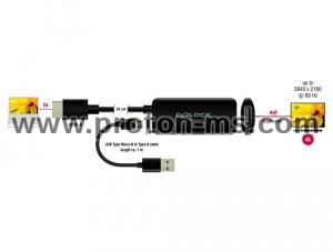 Адаптер Delock 63206, HDMI-A мъжко - DisplayPort женско, 4K 60 Hz, Черен
