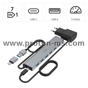 USB Hub, 7 Ports, USB 3.2 Gen 1, 5 Gbit/s, HAMA-200137
