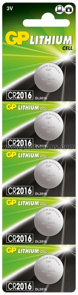 Lithium Button Battery CR-2016 3V  5 pcs in blister /price for 1 battery/ GP