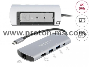 Докинг станция Delock USB-C, M.2 слот за SSD, HDMI, Gigabit LAN, 2xUSB-A, USB-C, Сива