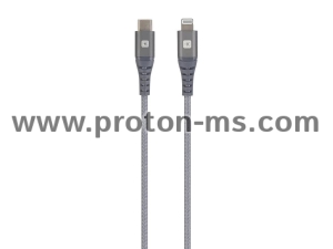 Кабел Skross, USB-C - Lightning, Метална оплетка, 1.20 м, Сив