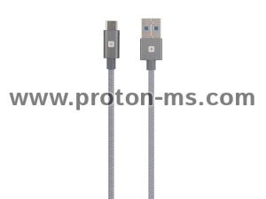 Кабел Skross, USB-A - USB-C, Метална оплетка, 1.20 м, Сив