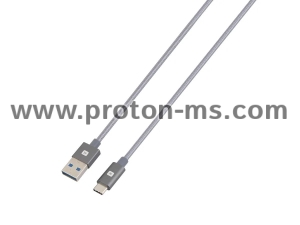 Кабел Skross, USB-A - USB-C, Метална оплетка, 1.20 м, Сив