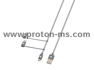 Кабел Skross 3 в 1, USB-A - USB-C/ Lightning/ Micro USB , Метална оплетка, 1.2 м