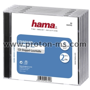 Hama Standard CD Double Jewel Case, pack of 5, transparent/black