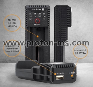 Charger  for  LiIon/NiMh batteries 3,7v/1.2v universal 1 plate USB micro UC-100 EverActive