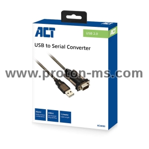 Кабел конвертор ACT Ewent AC6000, USB-A мъжко - Сериен порт D-sub 9-pin мъжко, 1.5 м, Черен