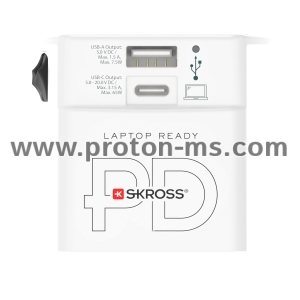Адаптер SKROSS AC65PD, USB-A, USB-C, 1.302976, World, Бял