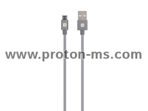 Кабел Skross, USB-A - microUSB, Метална оплетка, 1.20 м, Сив