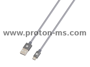 Кабел Skross, USB-A - microUSB, Метална оплетка, 1.20 м, Сив