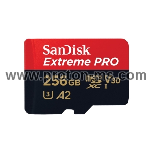 Memory card SANDISK Extreme PRO microSDXC, 256GB, Class 10 U3, A2, V30, 140 MB/s with SD adapter