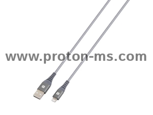 Кабел Skross, USB-A - Lightning, Метална оплетка, 1.20 м, Сив