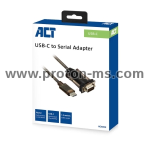 Конвертор ACT AC6002, USB-C мъжко - RS232 мъжко, 9 pin, 1.5 м, Черен