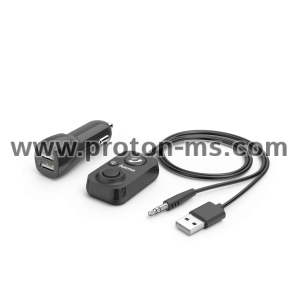 Блутут приемник за кола HAMA AUX-In, USB зарядно, 2.1 A, Свободни ръце, Черен