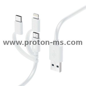 Кабел HAMA 3 в 1, USB-A - Micro-USB, USB-C и Lightning, 201535