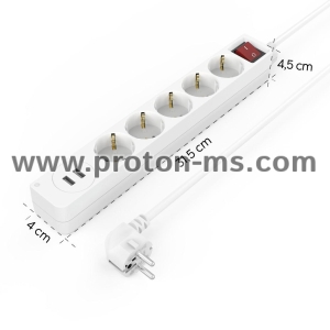 Hama Power Strip, 5-Way, USB-A 17 W, Switch, 223183