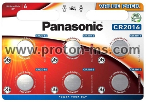 Бутонна батерия литиева PANASONIC CR2016, 3V, 6 бр. в блистер /цена за 6 бр./