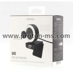 Уеб камера HAMA C-800 Pro, QHD с дистанционно, Стерео микрофон, Пръстеновидна светлина, Черен