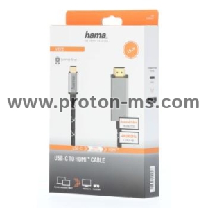 Кабел HAMA 200507, USB-C мъжко - HDMI мъжко, Ultra-HD, 4K@60 Hz, 1.5м, Черен