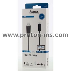 Кабел HAMA USB-A мъжко - USB-B mini мъжко, 1.5 м
