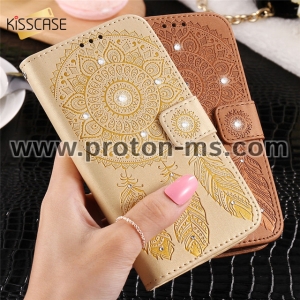 Кейс за iPhone 6 / 6S Plus KISSCASE Case Luxury Glitter Leather Case Cases Leather Flip Wallet Holder, тъмен