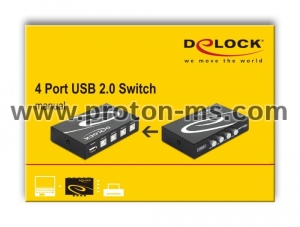 Превключвател Delock Ръчен, 4 x USB 2.0 порта, Черен