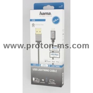 Кабел HAMA Elite USB-A мъжко - Lightning мъжко, 0.75 м., метал, Антрацит, за iPhone/iPad