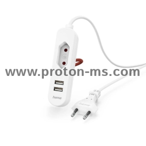 Hama USB Power Supply Unit with 1.9 m Long Cable and Euro Socket, 2x USB-A, white