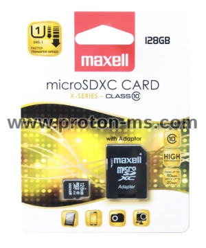 Memory card  Maxell micro SDXC, 128GB, Class 10, Adapter