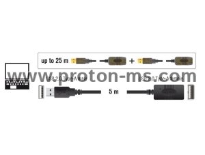 Удължителен кабел DeLock, USB-A мъжко - USB-A женско, USB 2.0, 5 м, Черен