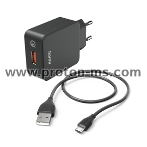 Hama Fast Charger with Micro-USB Charging Cable, Qualcomm®, 19.5 W, 1.5 m, black