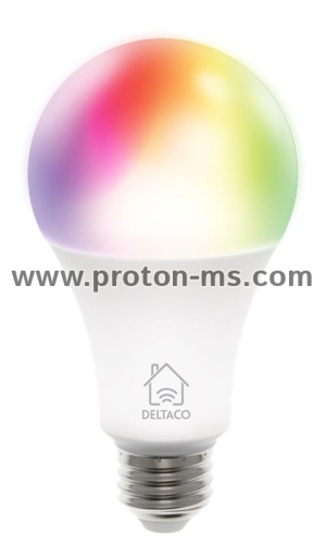 Смарт RGB крушка DELTACO SH-LE27RGB, Е27, WiFI 2.4GHz, 9W, 810lm, димираща, Бяла