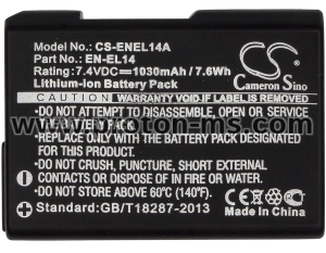Camera Battery for NIKON EN-EL14, 7.4V, 1030mAh, Li-Ion,, Cameron Sino
