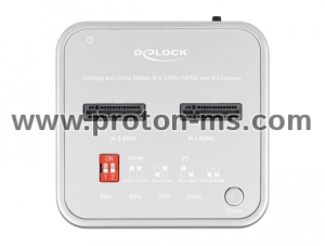 Delock Docking Station for 1 x M.2 NVMe SSD + 1 x M.2 SATA SSD with SD Express (SD 7.1) Card Reader and Clone Function