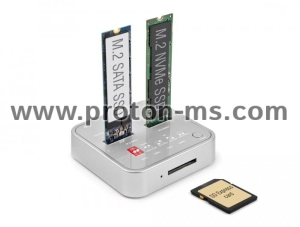 Докинг станция Delock, 1 x M.2 NVMe SSD + 1 x M.2 SATA SSD, SD Express Card Reader, Клониране