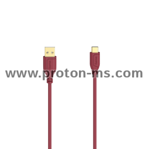 Кабел Hama Flexi-Slim USB-C - USB-A 2.0 мъжко, 0.75м,тънък, позлатен, червен